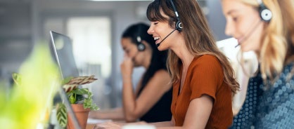 A team taking calls in an office